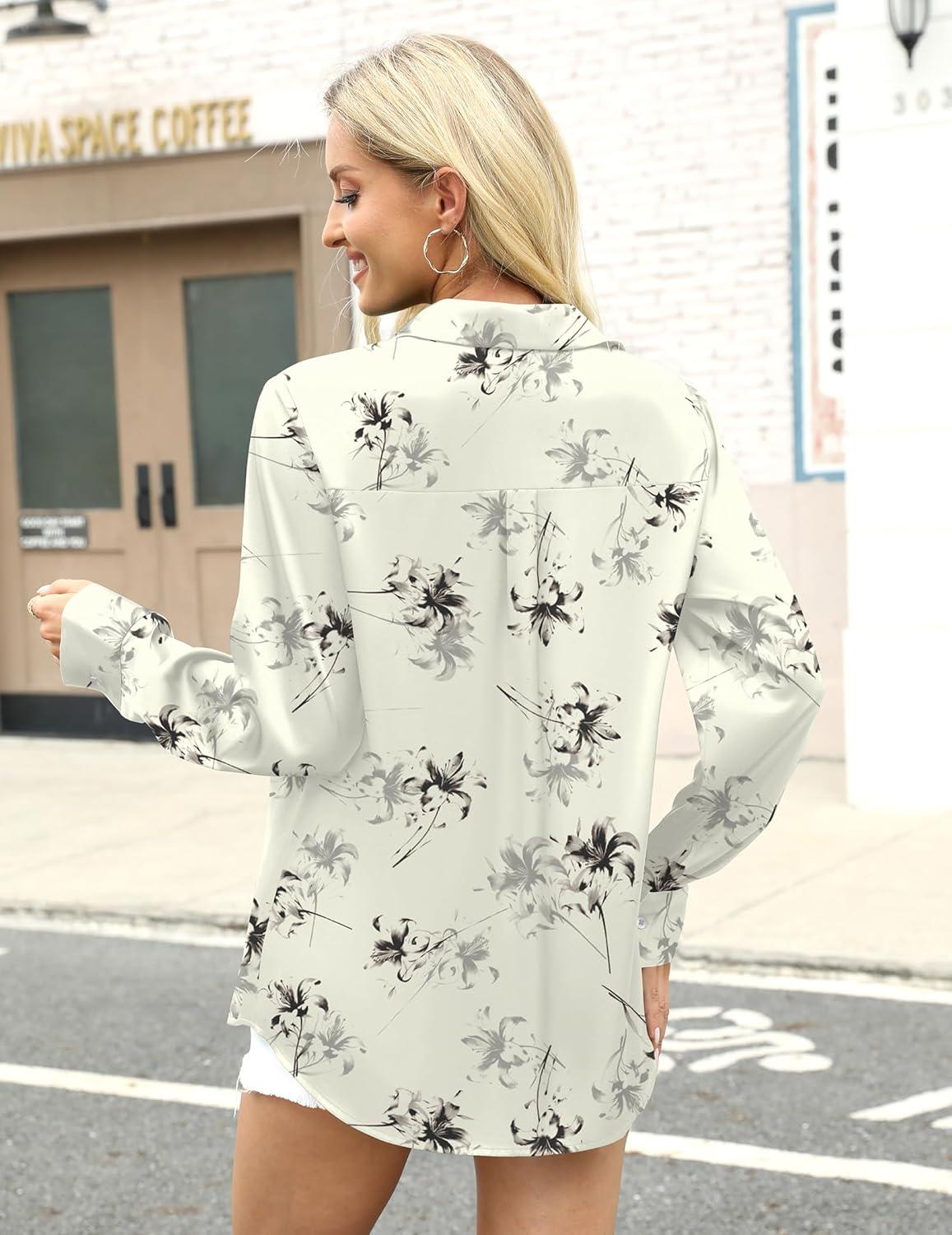 imageZeagoo Satin Blouses for Women Silk Button Down Shirts Long Sleeve Business Casual TopsSilk Bloom Whisper