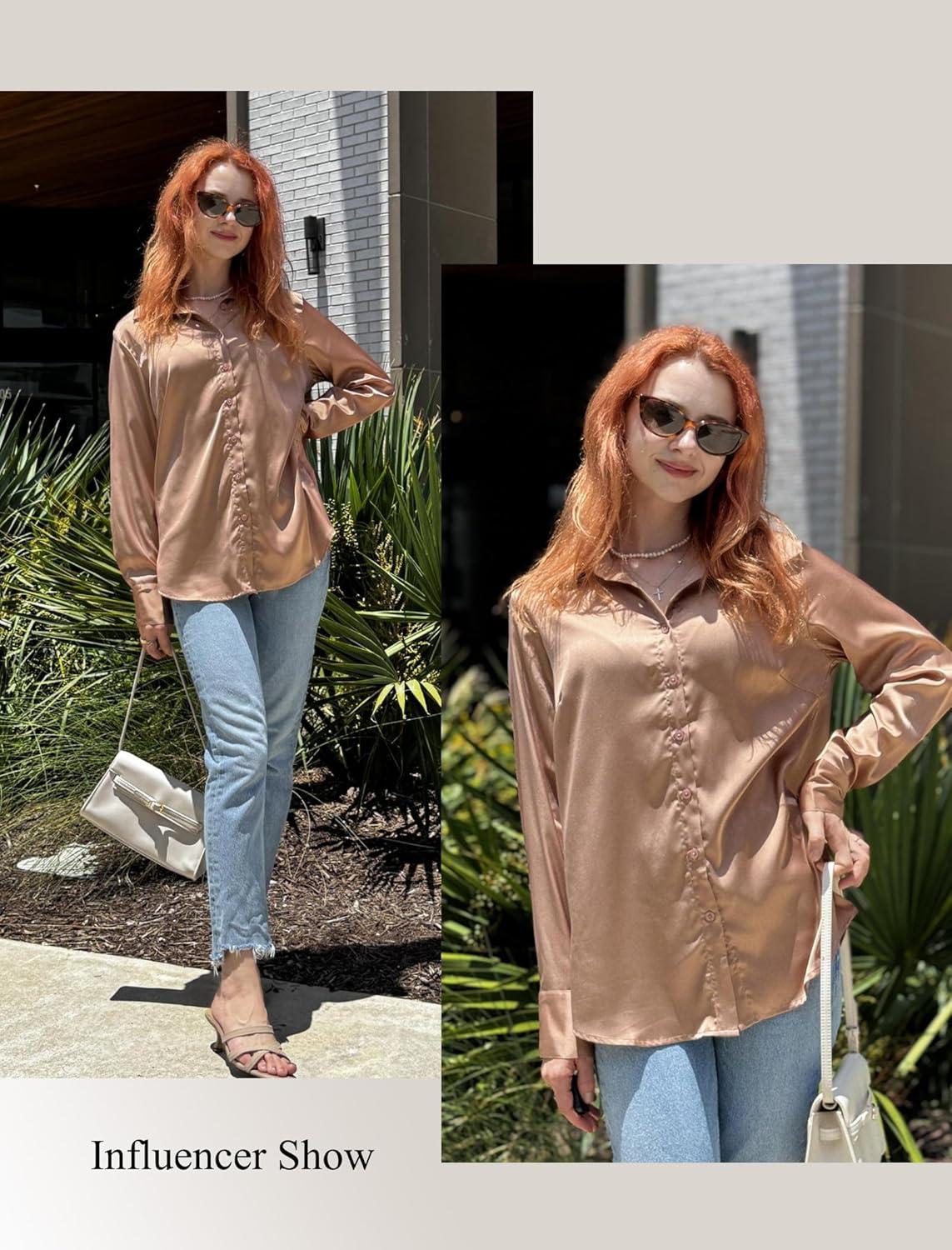 imageZeagoo Satin Blouses for Women Silk Button Down Shirts Long Sleeve Business Casual TopsToffee