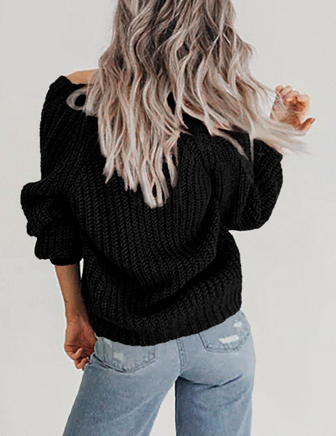 imageZeagoo Womens 2026 Fall Chunky Knit Cardigans Open Front Long Sleeve V Neck Button Loose Cardigan SweatersBlack