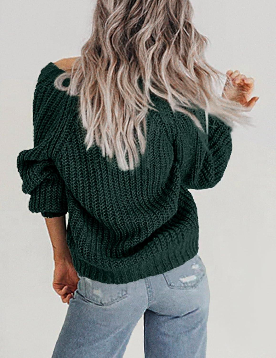 imageZeagoo Womens 2026 Fall Chunky Knit Cardigans Open Front Long Sleeve V Neck Button Loose Cardigan SweatersDark Green