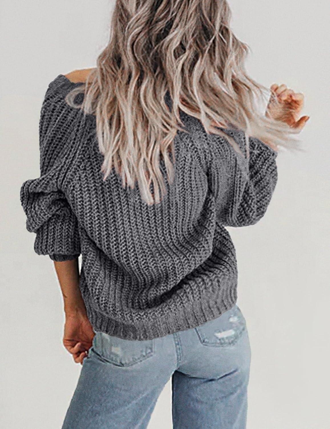 imageZeagoo Womens 2026 Fall Chunky Knit Cardigans Open Front Long Sleeve V Neck Button Loose Cardigan SweatersGrey