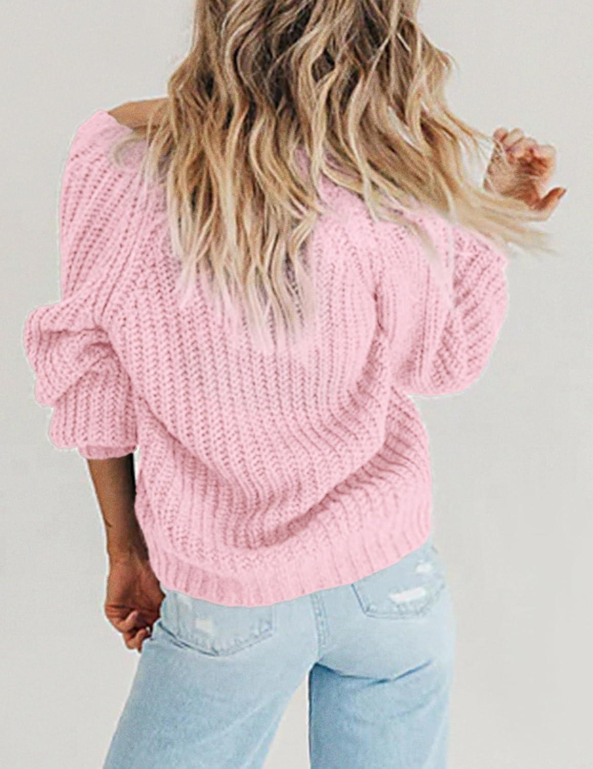 imageZeagoo Womens 2026 Fall Chunky Knit Cardigans Open Front Long Sleeve V Neck Button Loose Cardigan SweatersPink