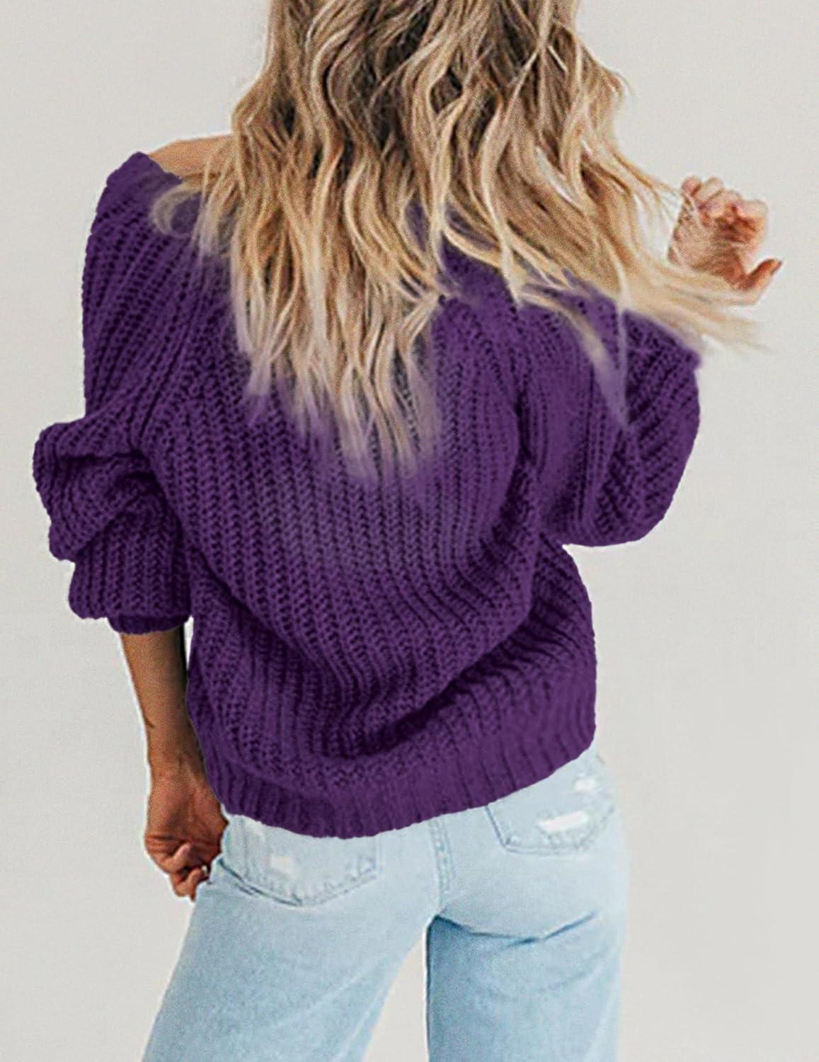imageZeagoo Womens 2026 Fall Chunky Knit Cardigans Open Front Long Sleeve V Neck Button Loose Cardigan SweatersPurple