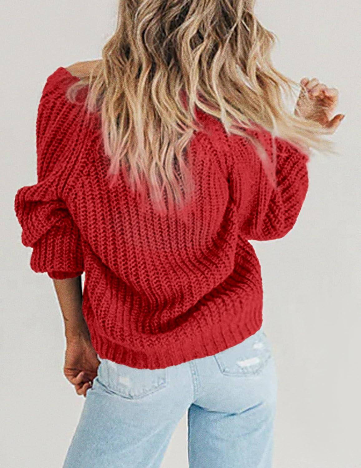 imageZeagoo Womens 2026 Fall Chunky Knit Cardigans Open Front Long Sleeve V Neck Button Loose Cardigan SweatersRed