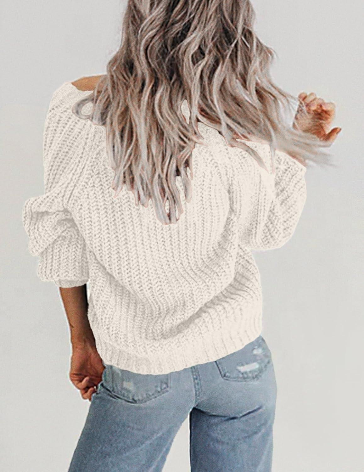 imageZeagoo Womens 2026 Fall Chunky Knit Cardigans Open Front Long Sleeve V Neck Button Loose Cardigan SweatersWhite