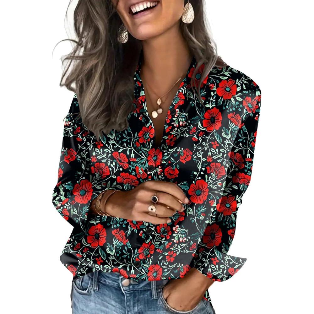 imageZeagoo Satin Blouses for Women Silk Button Down Shirts Long Sleeve Business Casual TopsCrimson Nocturne