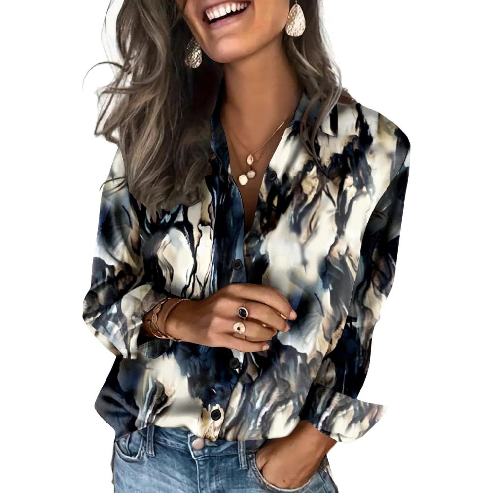 imageZeagoo Satin Blouses for Women Silk Button Down Shirts Long Sleeve Business Casual TopsTie Dye