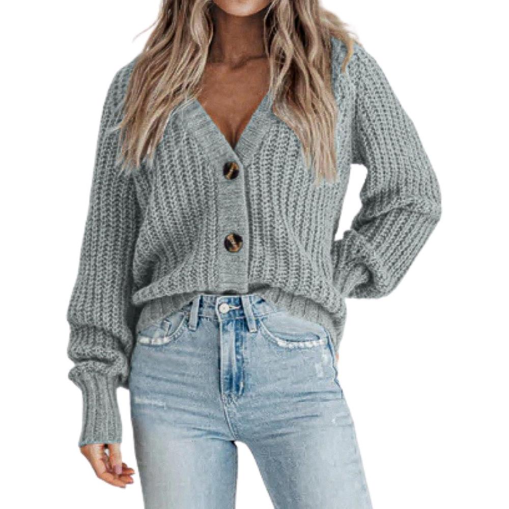 imageZeagoo Womens 2026 Fall Chunky Knit Cardigans Open Front Long Sleeve V Neck Button Loose Cardigan SweatersLight Green