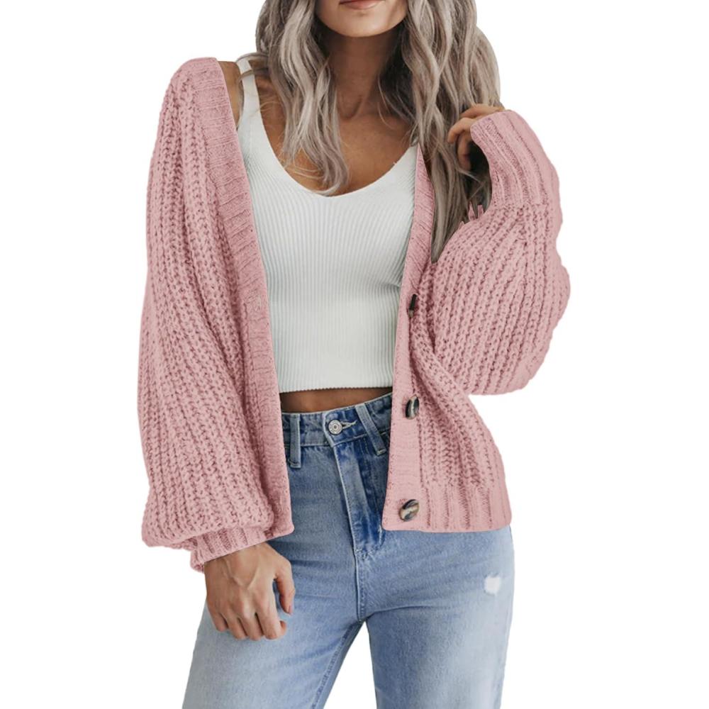 imageZeagoo Womens 2026 Fall Chunky Knit Cardigans Open Front Long Sleeve V Neck Button Loose Cardigan SweatersMauve Pink