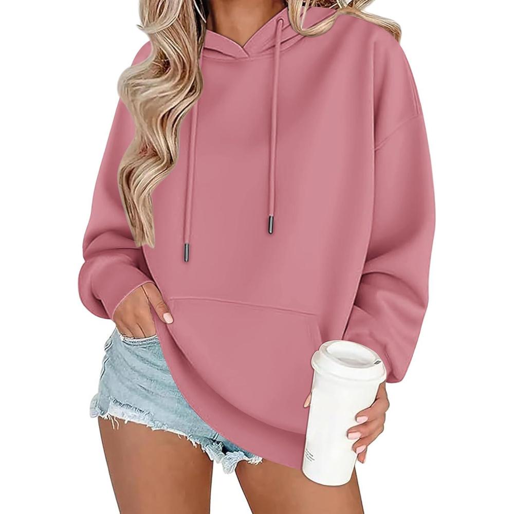 imageZeagoo Womens Oversized Hoodies 2025 Fleece Sweatshirts Long Sleeve Pullover with Pocket Fall Winter Outfits ClothesDeep Pink