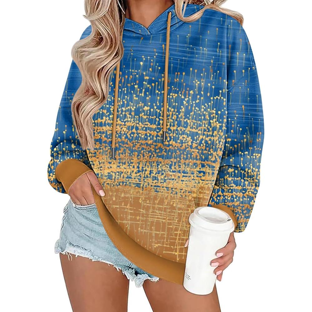 imageZeagoo Womens Oversized Hoodies 2025 Fleece Sweatshirts Long Sleeve Pullover with Pocket Fall Winter Outfits ClothesGold Foil Gradient