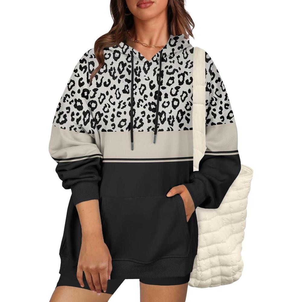 imageZeagoo Womens Oversized Hoodies 2025 Fleece Sweatshirts Long Sleeve Pullover with Pocket Fall Winter Outfits ClothesLeopard Print