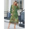 Zeagoo Long Sleeve Dresses for Women 2026 Fall Winter Casual Flowy A-Line Boho Midi Party Long Dress with Pockets(Green Print)