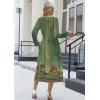 Zeagoo Long Sleeve Dresses for Women 2026 Fall Winter Casual Flowy A-Line Boho Midi Party Long Dress with Pockets(Green Print)