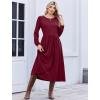 Zeagoo Long Sleeve Dresses for Women 2026 Fall Winter Casual Flowy A-Line Boho Midi Party Long Dress with Pockets(Wine Red)