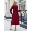 Zeagoo Long Sleeve Dresses for Women 2026 Fall Winter Casual Flowy A-Line Boho Midi Party Long Dress with Pockets(Wine Red)