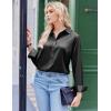 Zeagoo Satin Blouses for Women Silk Button Down Shirts Long Sleeve Business Casual Tops(Black)