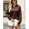 Zeagoo Satin Blouses for Women Silk Button Down Shirts Long Sleeve Business Casual Tops(Brown)