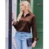 Zeagoo Satin Blouses for Women Silk Button Down Shirts Long Sleeve Business Casual Tops(Brown)