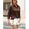 Zeagoo Satin Blouses for Women Silk Button Down Shirts Long Sleeve Business Casual Tops(Brown)