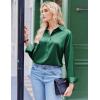 Zeagoo Satin Blouses for Women Silk Button Down Shirts Long Sleeve Business Casual Tops(Evergreen)