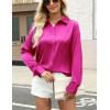 Zeagoo Satin Blouses for Women Silk Button Down Shirts Long Sleeve Business Casual Tops(Hot Pink)