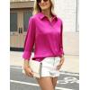 Zeagoo Satin Blouses for Women Silk Button Down Shirts Long Sleeve Business Casual Tops(Hot Pink)