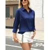Zeagoo Satin Blouses for Women Silk Button Down Shirts Long Sleeve Business Casual Tops(Navy)