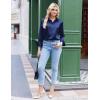 Zeagoo Satin Blouses for Women Silk Button Down Shirts Long Sleeve Business Casual Tops(Navy)