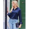 Zeagoo Satin Blouses for Women Silk Button Down Shirts Long Sleeve Business Casual Tops(Navy)