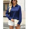 Zeagoo Satin Blouses for Women Silk Button Down Shirts Long Sleeve Business Casual Tops(Navy)