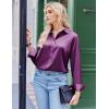 Zeagoo Satin Blouses for Women Silk Button Down Shirts Long Sleeve Business Casual Tops(Purple)