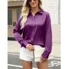 Zeagoo Satin Blouses for Women Silk Button Down Shirts Long Sleeve Business Casual Tops(Purple)