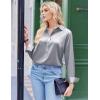 Zeagoo Satin Blouses for Women Silk Button Down Shirts Long Sleeve Business Casual Tops(Silver)