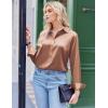 Zeagoo Satin Blouses for Women Silk Button Down Shirts Long Sleeve Business Casual Tops(Toffee)