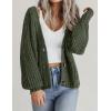 Zeagoo Women’s 2026 Fall Chunky Knit Cardigans Open Front Long Sleeve V Neck Button Loose Cardigan Sweaters(Army Green)