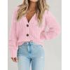 Zeagoo Women’s 2026 Fall Chunky Knit Cardigans Open Front Long Sleeve V Neck Button Loose Cardigan Sweaters(Pink)