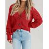 Zeagoo Women’s 2026 Fall Chunky Knit Cardigans Open Front Long Sleeve V Neck Button Loose Cardigan Sweaters(Red)