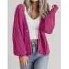 Zeagoo Women’s 2026 Fall Chunky Knit Cardigans Open Front Long Sleeve V Neck Button Loose Cardigan Sweaters(Rose)