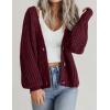 Zeagoo Women’s 2026 Fall Chunky Knit Cardigans Open Front Long Sleeve V Neck Button Loose Cardigan Sweaters(Wine Red)