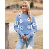 Zeagoo Women’s 2026 Fall Crewneck Cropped Sweater Trendy Long Sleeve Ribbed Knit Pullover Jumper Tops(Floral Blue)