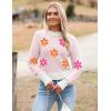 Zeagoo Women’s 2026 Fall Crewneck Cropped Sweater Trendy Long Sleeve Ribbed Knit Pullover Jumper Tops(Z-white-flower)