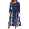 Zeagoo Long Sleeve Dresses for Women 2026 Fall Winter Casual Flowy A-Line Boho Midi Party Long Dress with Pockets(Blue Floral)
