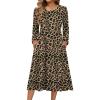 Zeagoo Long Sleeve Dresses for Women 2026 Fall Winter Casual Flowy A-Line Boho Midi Party Long Dress with Pockets(Leopard Print)