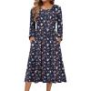 Zeagoo Long Sleeve Dresses for Women 2026 Fall Winter Casual Flowy A-Line Boho Midi Party Long Dress with Pockets(Navy Floral)