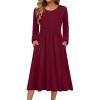 Zeagoo Long Sleeve Dresses for Women 2026 Fall Winter Casual Flowy A-Line Boho Midi Party Long Dress with Pockets(Wine Red)