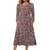 Zeagoo Long Sleeve Dresses for Women 2026 Fall Winter Casual Flowy A-Line Boho Midi Party Long Dress with Pockets(Wine Red Pattern)