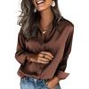 Zeagoo Satin Blouses for Women Silk Button Down Shirts Long Sleeve Business Casual Tops(Brown)