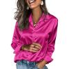 Zeagoo Satin Blouses for Women Silk Button Down Shirts Long Sleeve Business Casual Tops(Hot Pink)