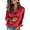 Zeagoo Satin Blouses for Women Silk Button Down Shirts Long Sleeve Business Casual Tops(Red)